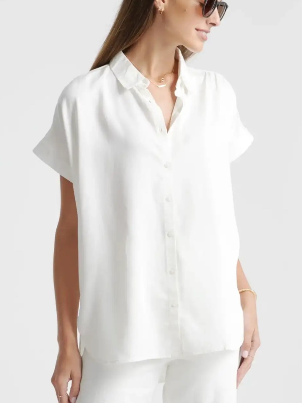 Quince - Vintage Wash Tencel Short Sleeve White Collar Button Camp Shirt - Large